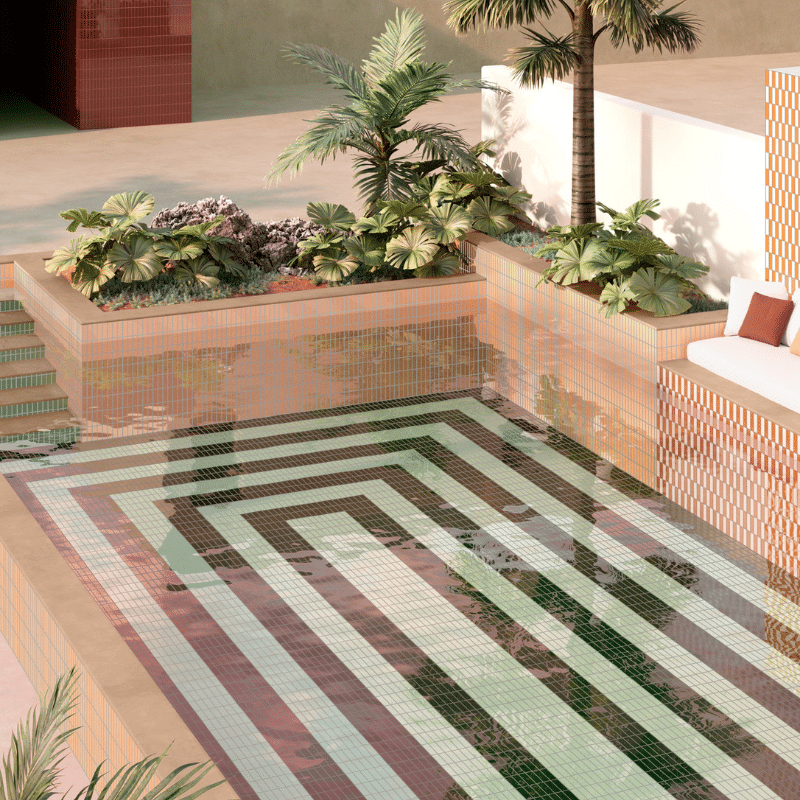 une piscine design avec un carrelage Quintessenza Färgblock