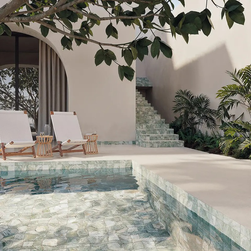 piscine bleue gris avec carrelage wow