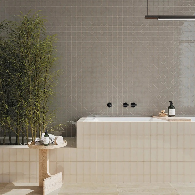 salle de bain avec un carrelage wow beige et gris